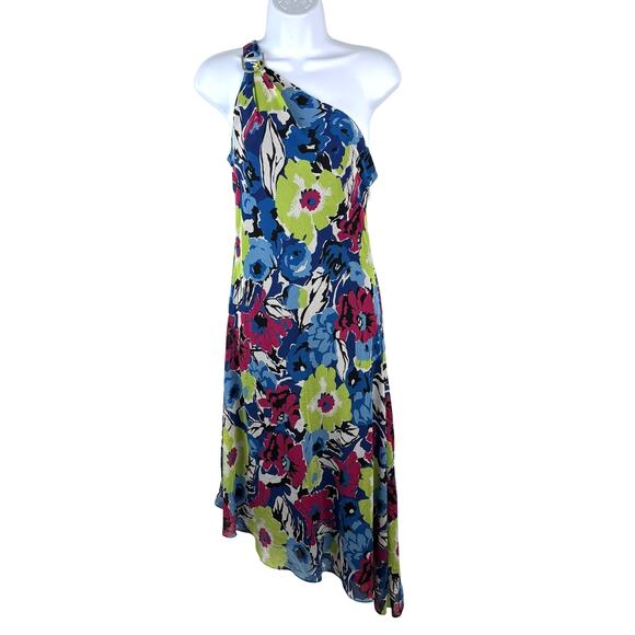 Ralph Lauren One Shoulder Floral Dress Asymmetric Chiffon Women’s 4 Gardencore - Picture 1 of 6